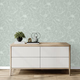 Cyrene Sage Linear Floral Wallpaper by Fine Decor Modern Abstract Non Woven Unpasted Strippable Wallpaper from the Medley Collection - FD43965