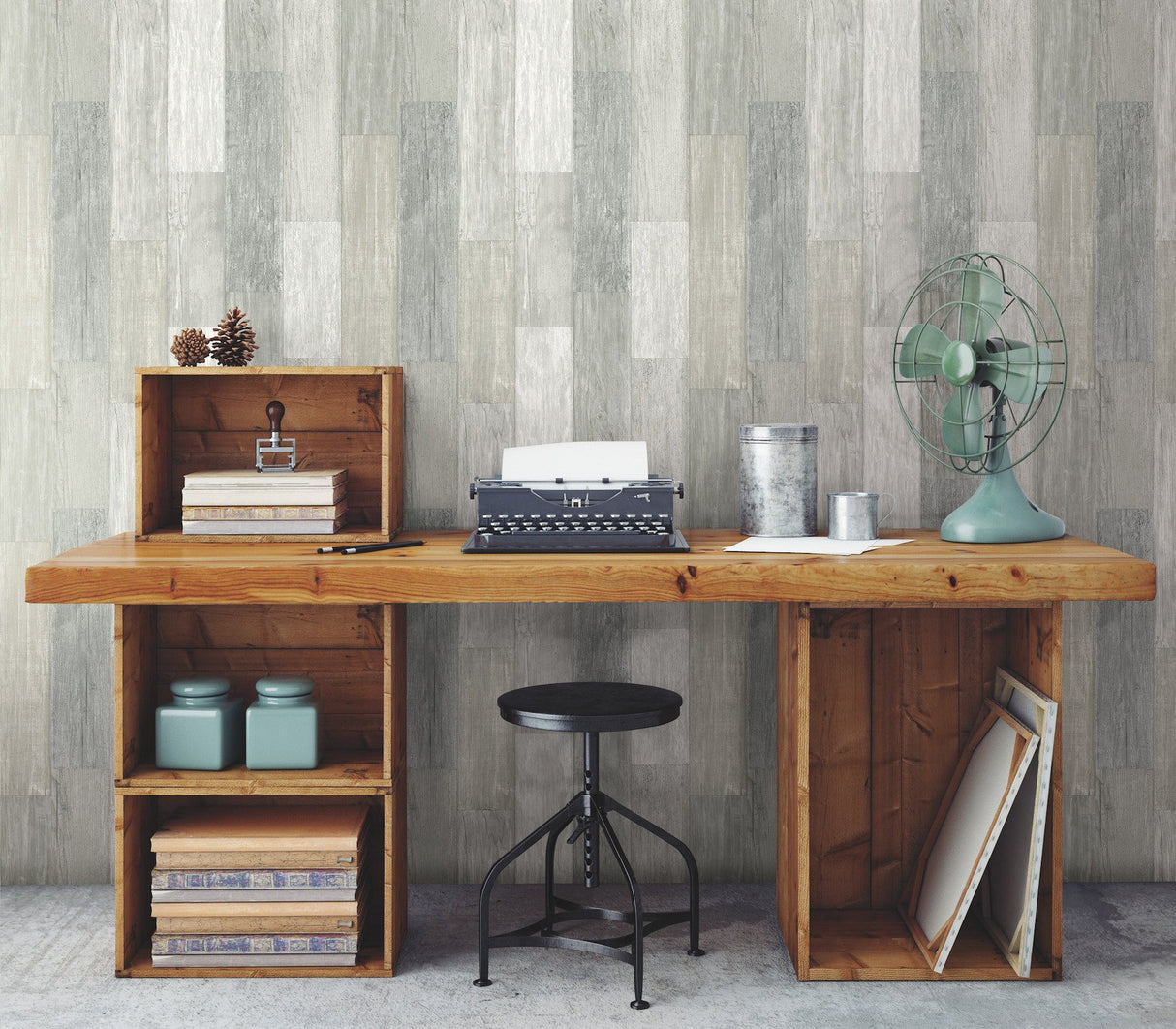 Pallet Board Bleached White Prepasted Sure Strip Wallpaper with Wood Plank Pattern - York FH4003