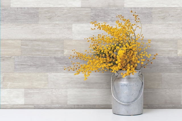Pallet Board Bleached White Prepasted Sure Strip Wallpaper with Wood Plank Pattern - York FH4003