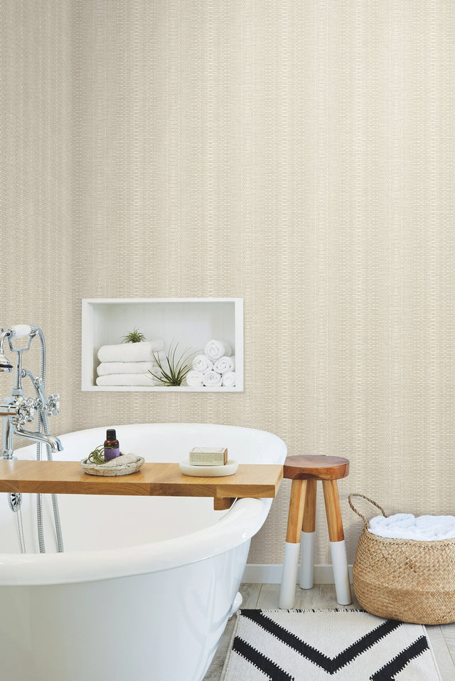 Market Stripe Caramel Wallpaper with Bohemian Woven Stripe Motif - York FH4010