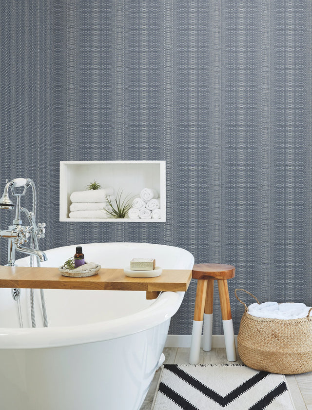 Market Stripe Navy Wallpaper with Bohemian Stripes Pattern - York FH4011