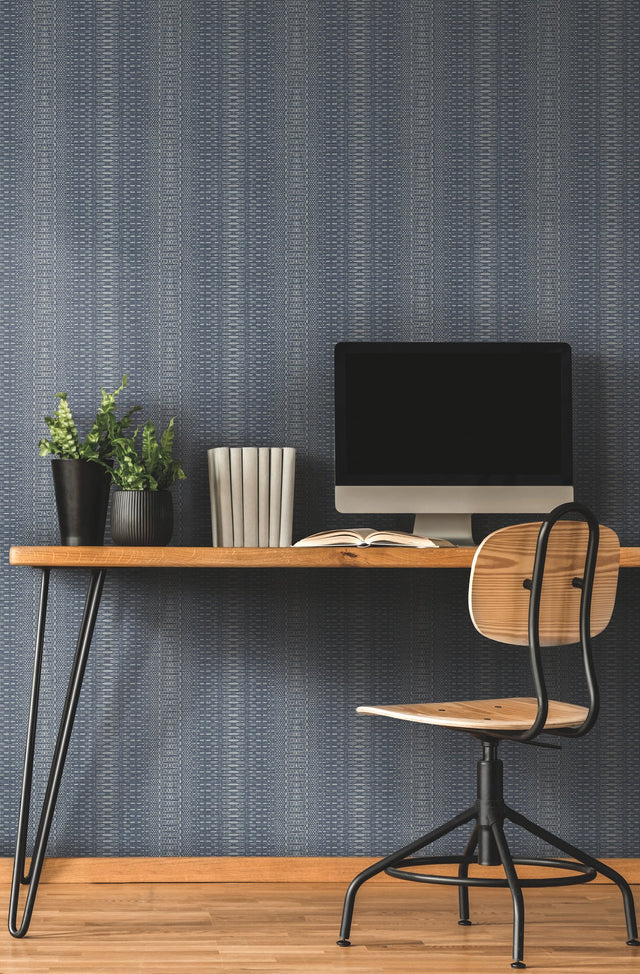 Market Stripe Navy Wallpaper with Bohemian Stripes Pattern - York FH4011