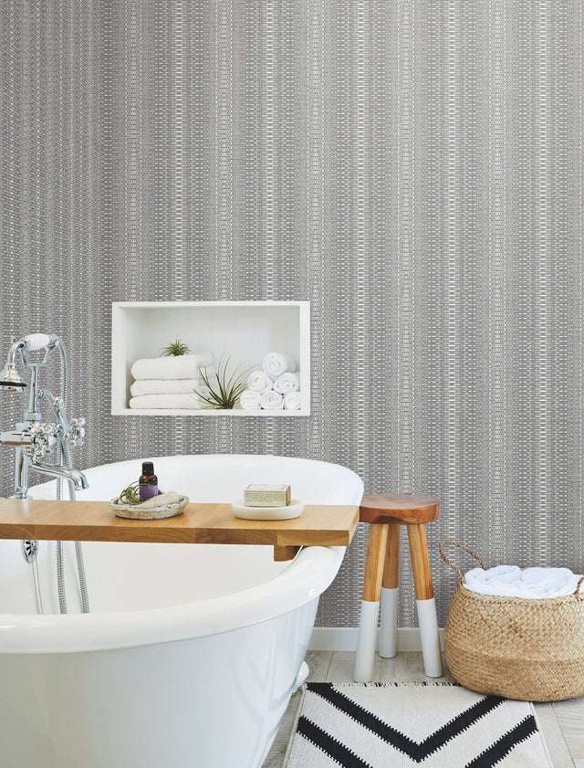 Market Stripe Black Wallpaper with Bohemian Vertical Stripe Motif - York FH4012