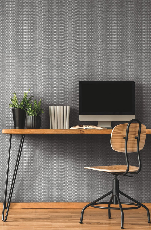 Market Stripe Black Wallpaper with Bohemian Vertical Stripe Motif - York FH4012