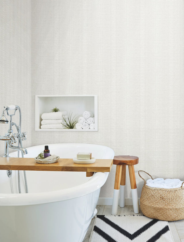 Market Stripe White Wallpaper with Bohemian Vertical Stripe Motif - York FH4014