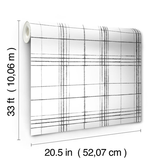 Farmhouse Plaid Black & White Wallpaper with Bohemian Plaid Pattern - York FH4016