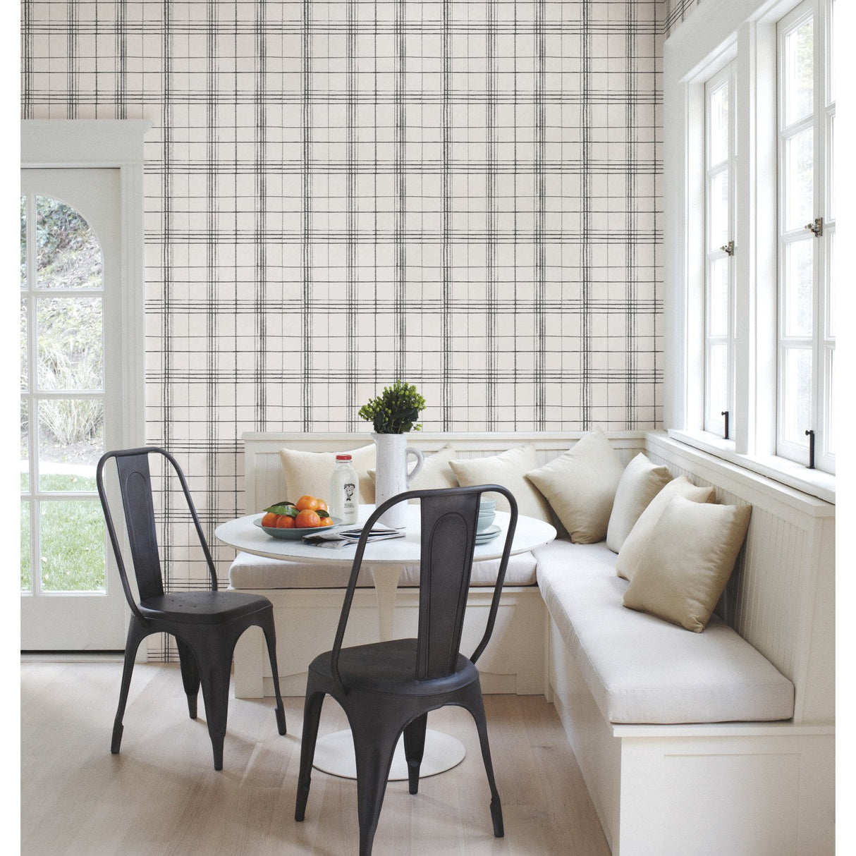 Farmhouse Plaid Black & White Wallpaper with Bohemian Plaid Pattern - York FH4016