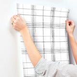 Farmhouse Plaid Black & White Wallpaper with Bohemian Plaid Pattern - York FH4016
