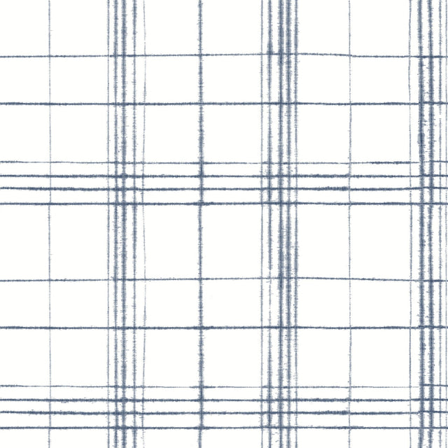 Farmhouse Plaid Navy & White Wallpaper with Bohemian Plaid Pattern - York FH4017