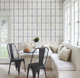 Farmhouse Plaid Navy & White Wallpaper with Bohemian Plaid Pattern - York FH4017