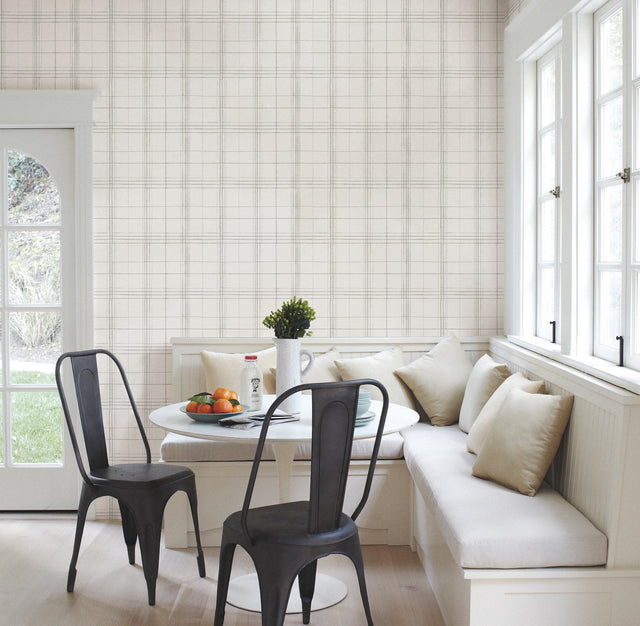 Farmhouse Plaid Linen & White Wallpaper with Plaid Pattern - York FH4019