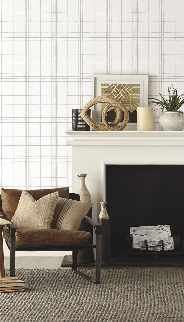 Farmhouse Plaid Linen & White Wallpaper with Plaid Pattern - York FH4019