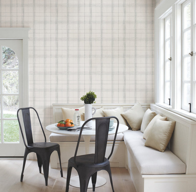 Farmhouse Plaid Grey & White Wallpaper