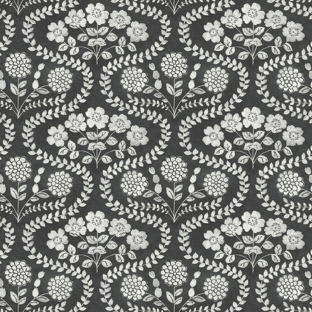 Folksy Floral Black & White Wallpaper