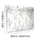 Wildflower Sprigs Black & White Wallpaper with Bohemian Floral Pattern - York FH4026