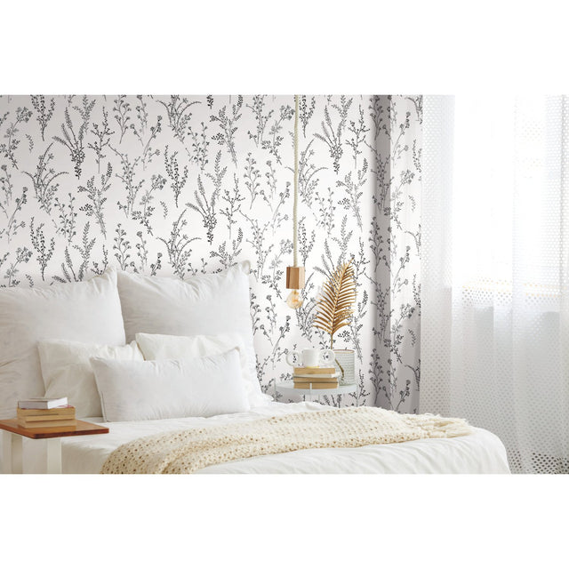 Wildflower Sprigs Black & White Wallpaper with Bohemian Floral Pattern - York FH4026
