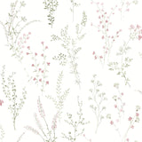 Wildflower Sprigs Pink & Green Wallpaper with Bohemian Floral Motif - York FH4028