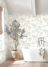 Creeping Fig Vine Sage Wallpaper with Botanical Watercolor Vine Pattern - York FH4037