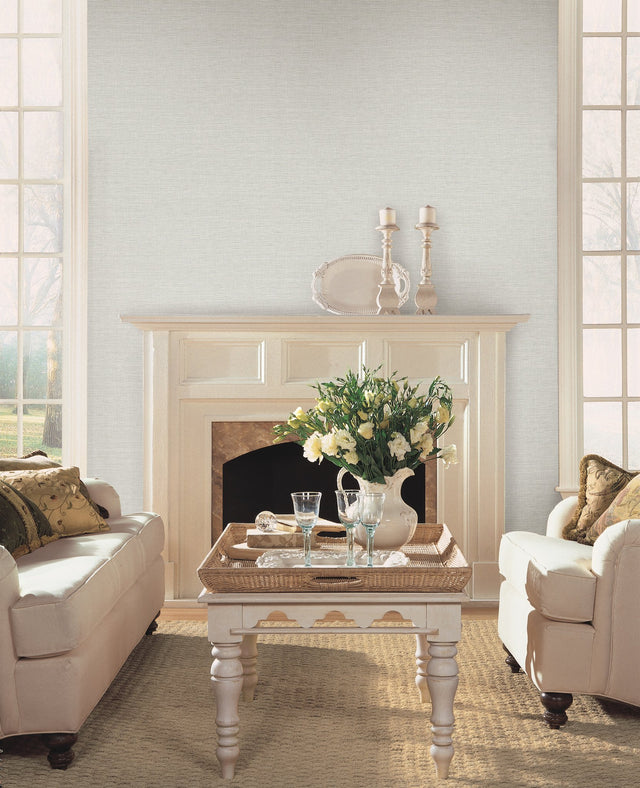 Silk Linen Weave White Wallpaper with Textured Linen Look - York FH4059