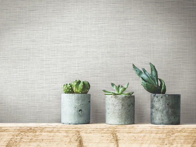 Silk Linen Weave Grey Wallpaper with Textured Linen Look - York FH4060