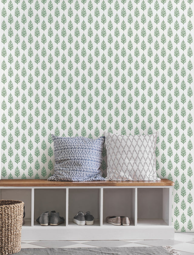 Paisley on Calico Green Wallpaper with Botanical Paisley Motif - York FH4067