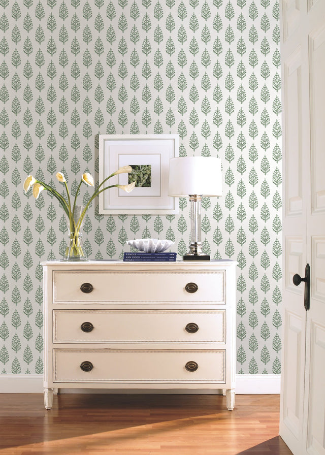 Paisley on Calico Green Wallpaper with Botanical Paisley Motif - York FH4067