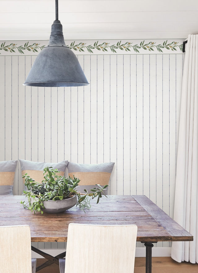 In Stitches Stripe Navy & Cream Wallpaper