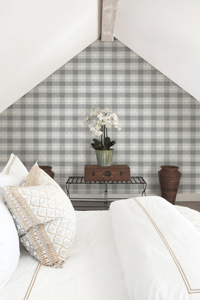 Woven Buffalo Check Grey Wallpaper with Country & Lodge Buffalo Plaid Motif - York FH4081