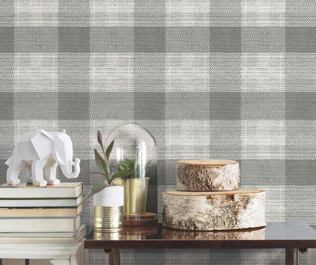 Woven Buffalo Check Grey Wallpaper with Country & Lodge Buffalo Plaid Motif - York FH4081