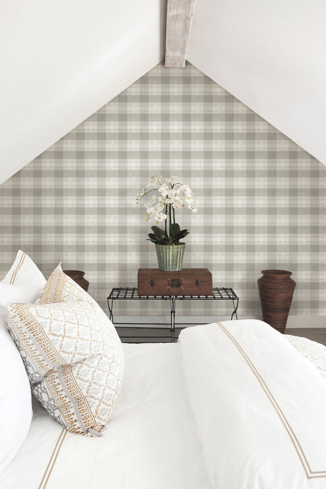 Woven Buffalo Check Linen Wallpaper with Country & Lodge Style - York FH4083