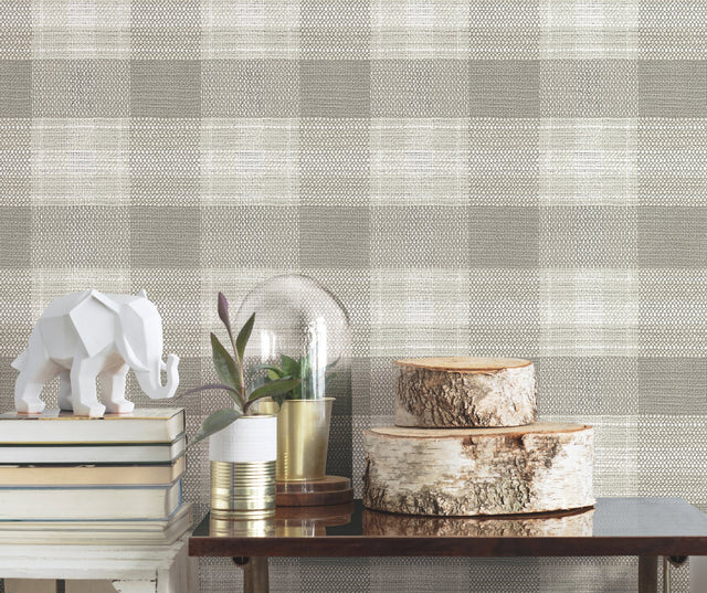 Woven Buffalo Check Linen Wallpaper with Country & Lodge Style - York FH4083