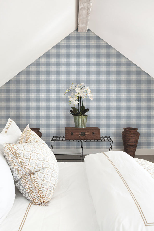 Woven Buffalo Check Blue Wallpaper
