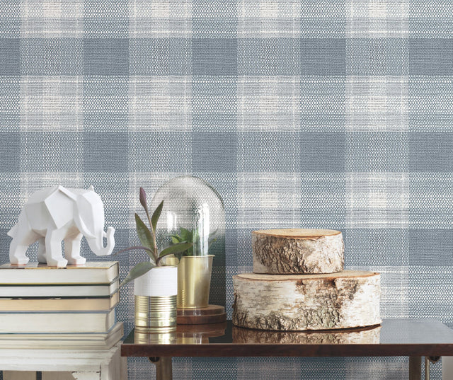 Woven Buffalo Check Blue Wallpaper