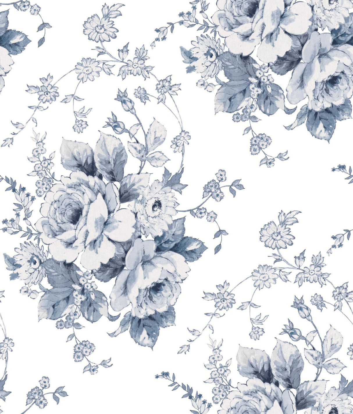 Heritage Rose Navy & White Wallpaper with Botanical Floral Pattern - York FH4087