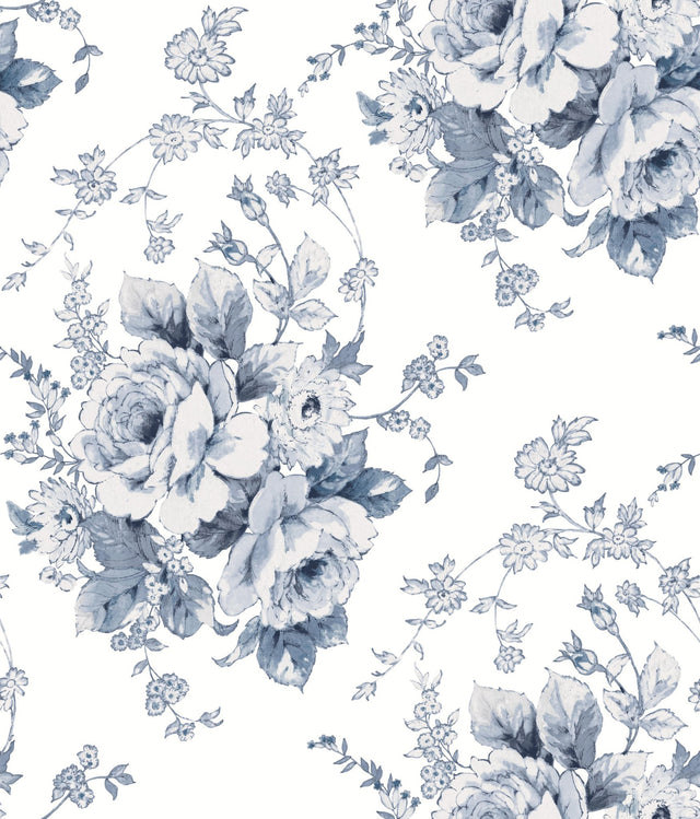 Heritage Rose Navy & White Wallpaper with Botanical Floral Pattern - York FH4087