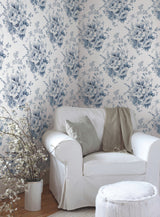 Heritage Rose Navy & White Wallpaper with Botanical Floral Pattern - York FH4087