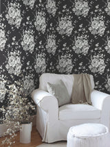 Heritage Rose Black & Grey Botanical Non Woven Wallpaper - York FH4088
