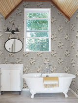 Heritage Rose Taupe Wallpaper with Botanical Floral Pattern, Non Woven - York FH4089