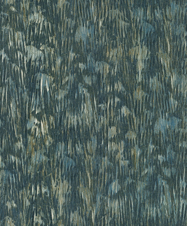 Gilded Plume Teal Wallpaper with Metallic Feathered Texture - York FM1001