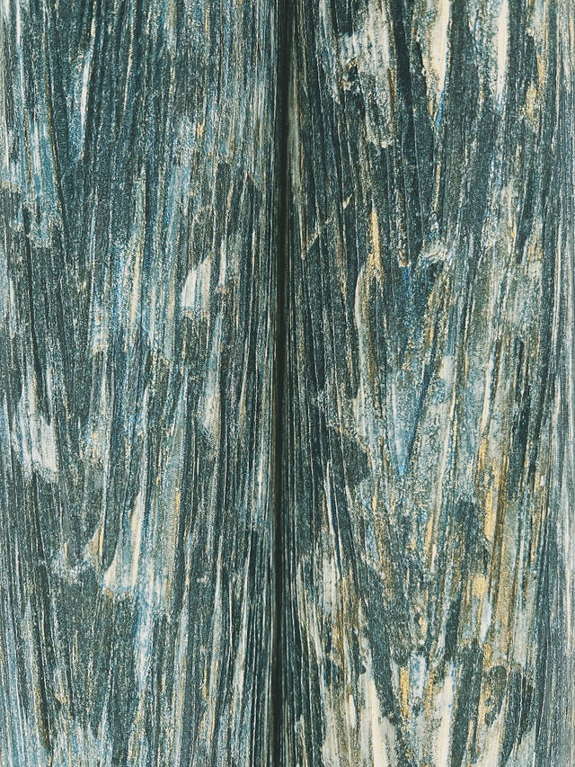 Gilded Plume Teal Wallpaper with Metallic Feathered Texture - York FM1001
