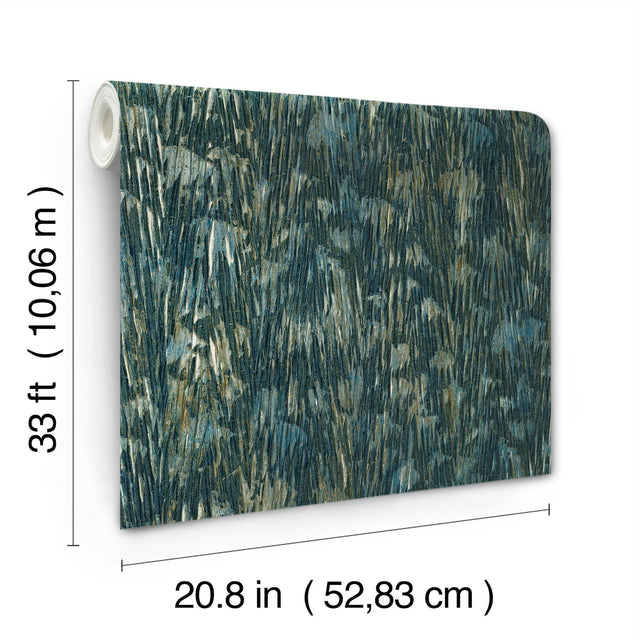 Gilded Plume Teal Wallpaper with Metallic Feathered Texture - York FM1001