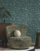 Gilded Plume Teal Wallpaper with Metallic Feathered Texture - York FM1001