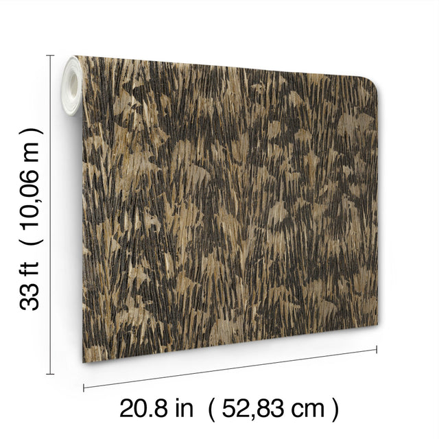 Gilded Plume Black Wallpaper with Metallic Textured Feather Motif - York FM1004