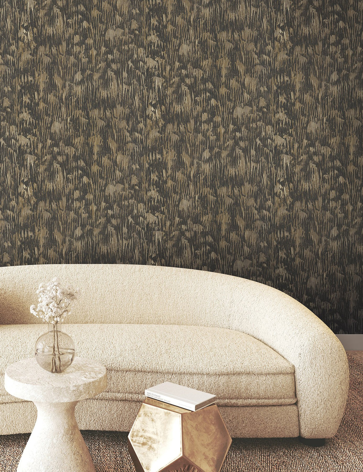 Gilded Plume Black Wallpaper with Metallic Textured Feather Motif - York FM1004