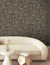 Gilded Plume Black Wallpaper with Metallic Textured Feather Motif - York FM1004