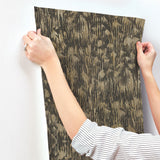 Gilded Plume Black Wallpaper with Metallic Textured Feather Motif - York FM1004