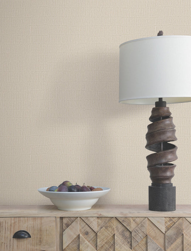 Tectonic Texture Almond & Silver Wallpaper with Metallic Modern Striped Motif - York FM1013