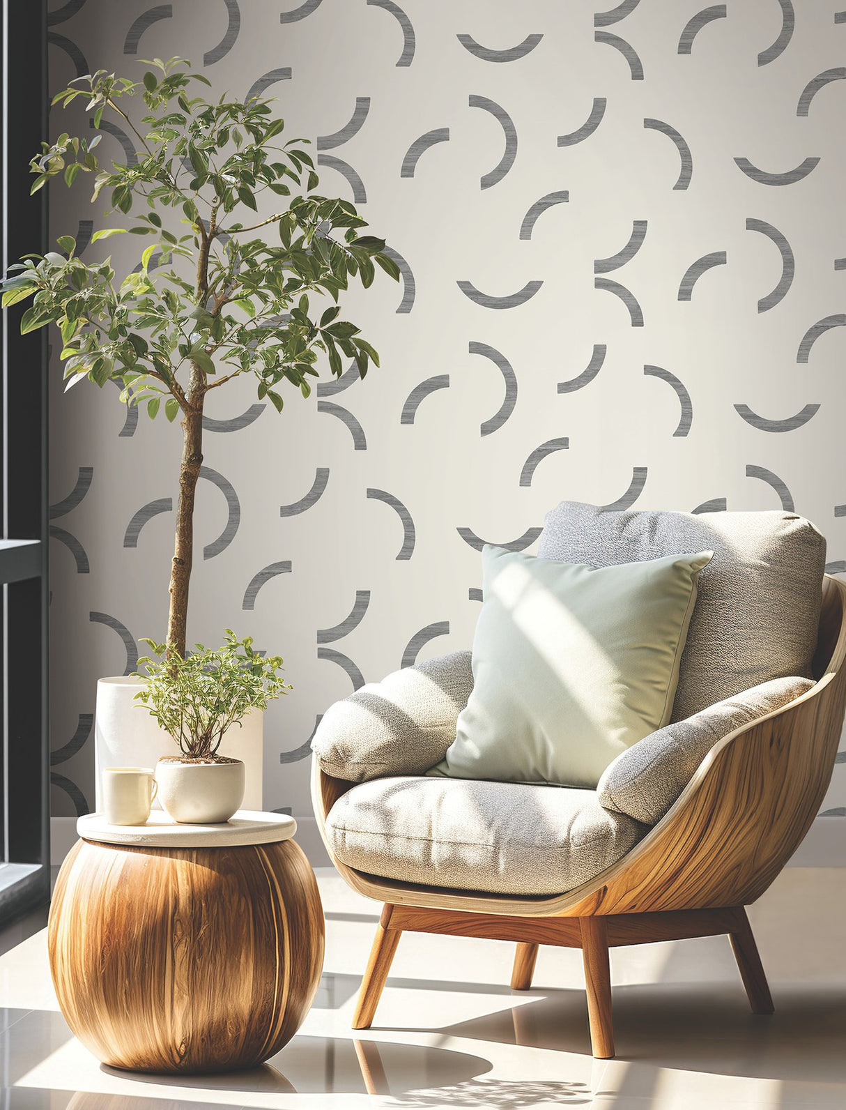 Lunula Black Geometric Modern Non Woven Wallpaper - York FM1022