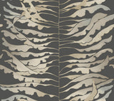 Leaf Column Black Wallpaper with Metallic Botanical Motif - York FM1042