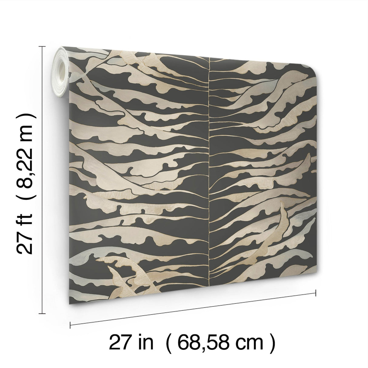 Leaf Column Black Wallpaper with Metallic Botanical Motif - York FM1042